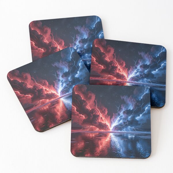 Item preview, Duality of the storm: Cosmic lightning in red and blue designed and sold by VoidVeilStudio.