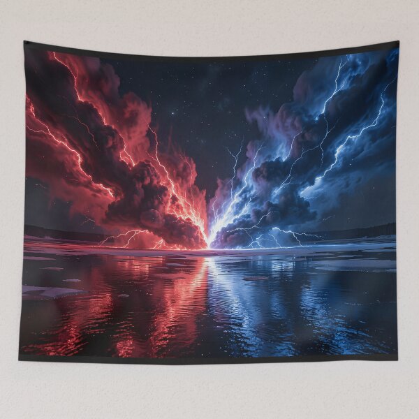 Item preview, Duality of the storm: Cosmic lightning in red and blue designed and sold by VoidVeilStudio.