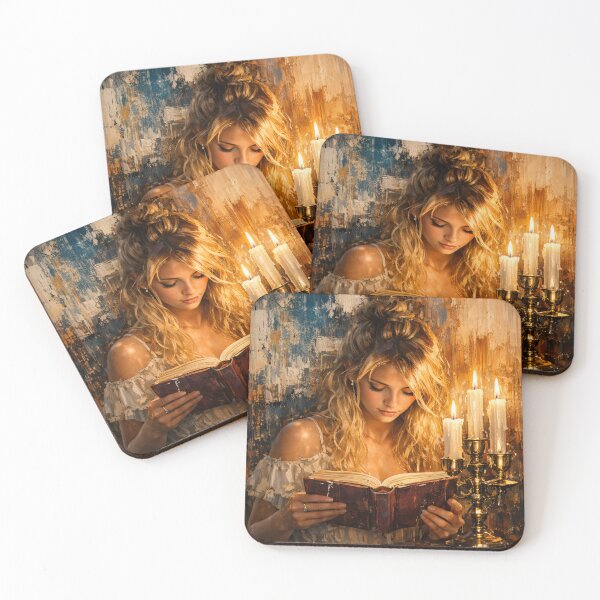 Item preview, Candlelit Woman Reading an Antique Book – Romantic Dark Academia Art Print designed and sold by Kaleidoscope Print.