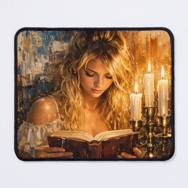 Item preview, Candlelit Woman Reading an Antique Book – Romantic Dark Academia Art Print designed and sold by Kaleidoscope Print.