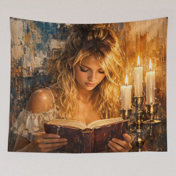Item preview, Candlelit Woman Reading an Antique Book – Romantic Dark Academia Art Print designed and sold by Kaleidoscope Print.