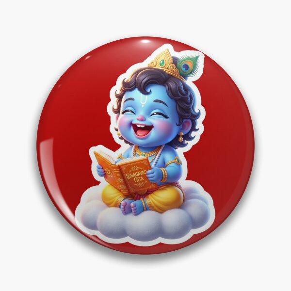 Item preview, Chibi Baby Krishna Playful Reading Sticker – 3D Cute Hindu God Illustration designed and sold by krazzyremo.