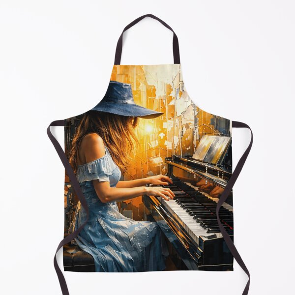 Item preview, Woman Playing Piano at Sunset – Blue Dress Abstract Music Art Print designed and sold by Kaleidoscope Print.