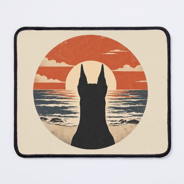 Item preview, Doberman Silhouette Sunset | Retro Ocean Dog Art designed and sold by FireWildChild.