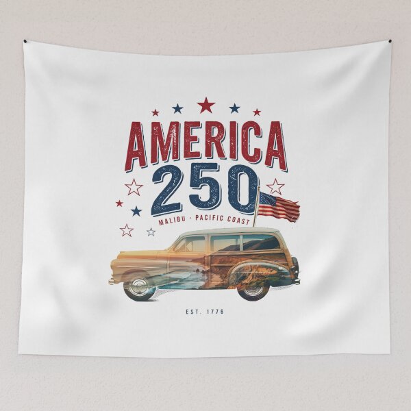 Item preview, America 250 Malibu T-Shirt | Pacific Coast Highway Woody Wagon Patriotic 1776-2026 Tee v3 designed and sold by DarylWelsh2024.