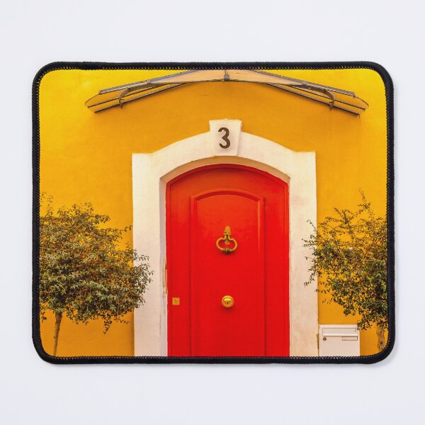 Item preview, Orange Mediterranean door with yellow background fine art color photograph wall art designed and sold by Jéanpaul Ferro.