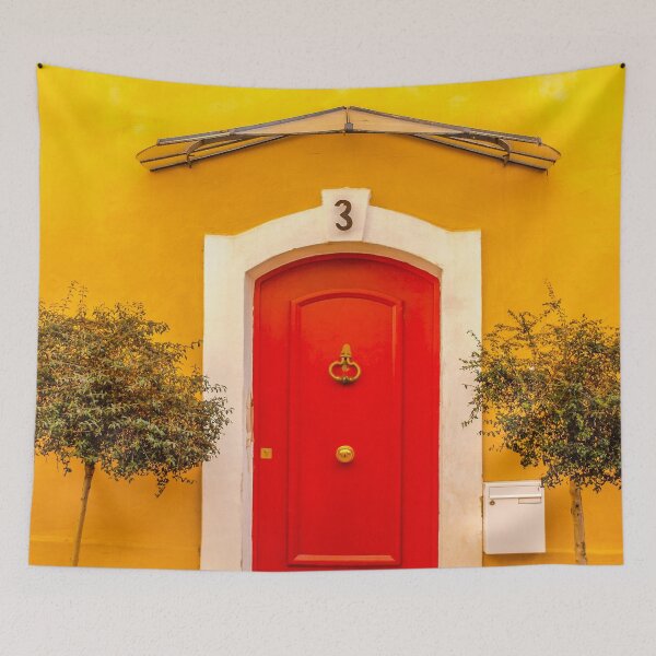 Item preview, Orange Mediterranean door with yellow background fine art color photograph wall art designed and sold by Jéanpaul  Ferro.