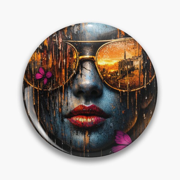 Item preview, Golden Sunset Sunglasses Woman with Butterflies – Urban Abstract Fashion Art Print designed and sold by Kaleidoscope Print.