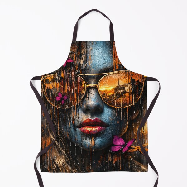Item preview, Golden Sunset Sunglasses Woman with Butterflies – Urban Abstract Fashion Art Print designed and sold by Kaleidoscope Print.
