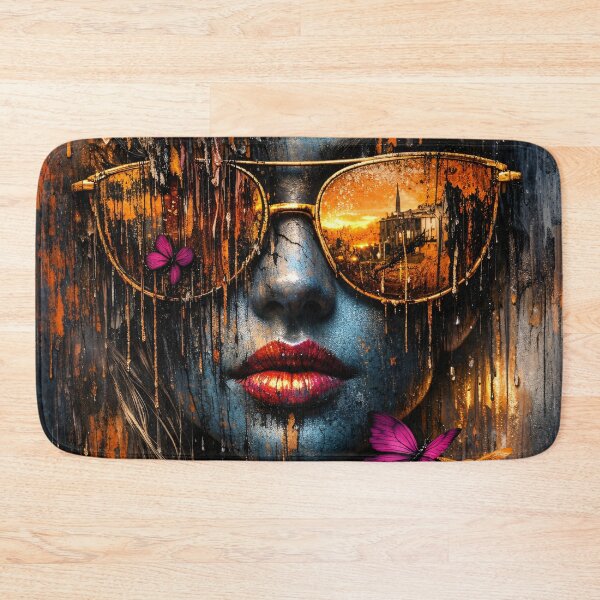 Item preview, Golden Sunset Sunglasses Woman with Butterflies – Urban Abstract Fashion Art Print designed and sold by Kaleidoscope Print.