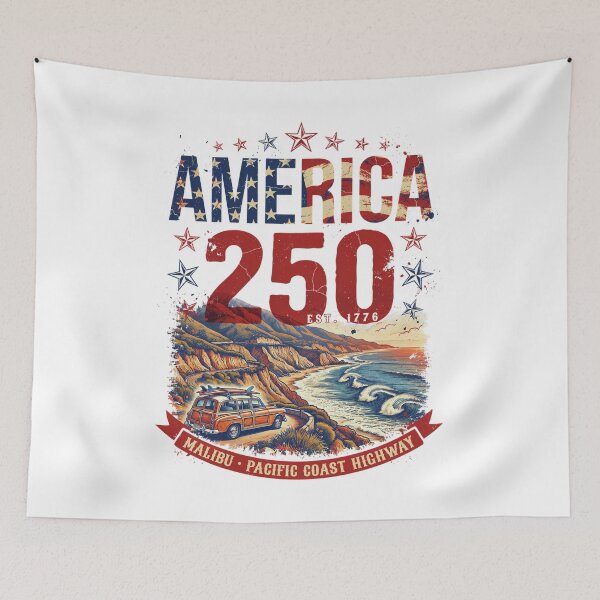 Item preview, America 250 Malibu T-Shirt | Pacific Coast Highway Woody Wagon Patriotic 1776-2026 Tee v4 designed and sold by DarylWelsh2024.