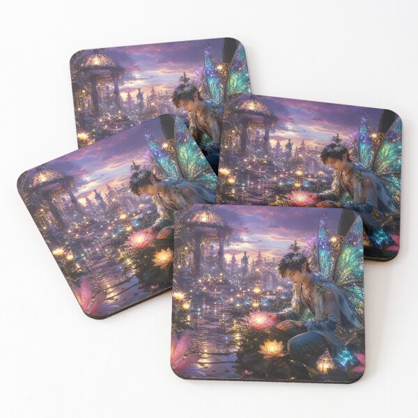 Item preview, Fairy Tending Glowing Lantern Flowers at Twilight designed and sold by sigmaartstudio.