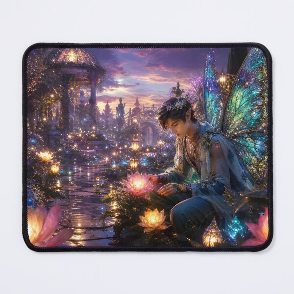 Item preview, Fairy Tending Glowing Lantern Flowers at Twilight designed and sold by sigmaartstudio.
