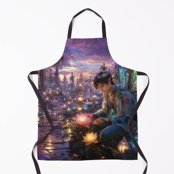 Item preview, Fairy Tending Glowing Lantern Flowers at Twilight designed and sold by sigmaartstudio.
