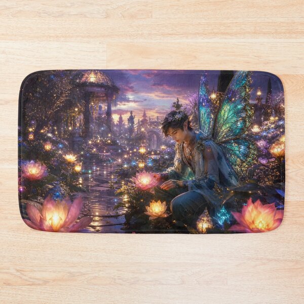 Item preview, Fairy Tending Glowing Lantern Flowers at Twilight designed and sold by sigmaartstudio.