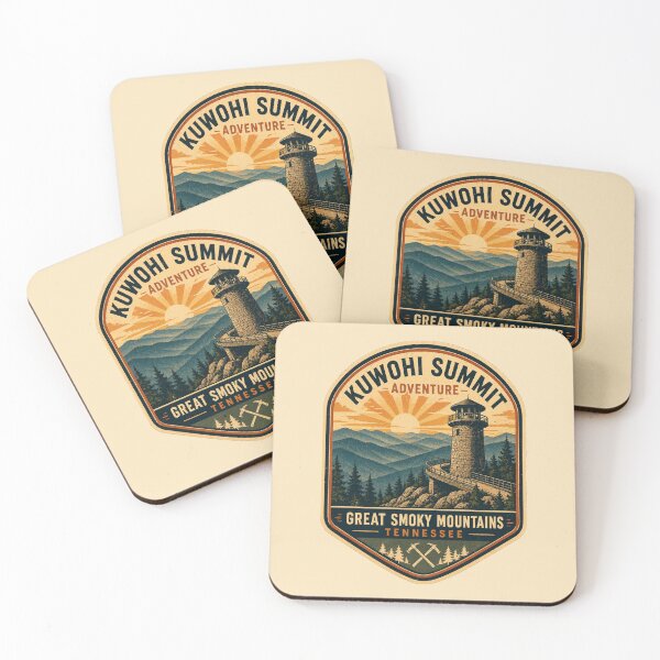 Item preview, Kuwohi Summit Tower Retro Hiking Badge | Great Smoky Mountains Vintage Travel Poster Sunset Design designed and sold by Globalcitytees.