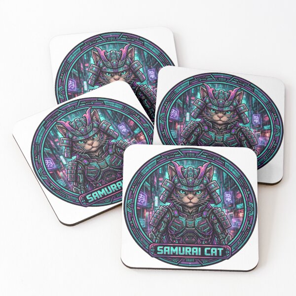 Item preview, Cyberpunk Samurai Cat - Japanese Neon Sci-Fi Warrior designed and sold by Surviving Monday Club.