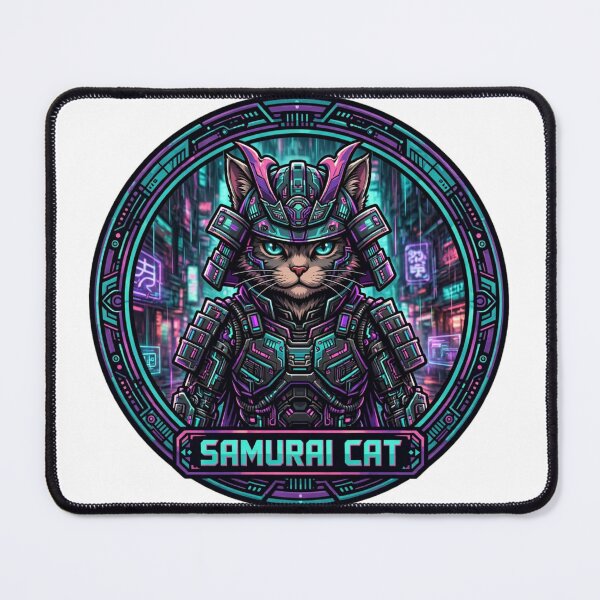 Item preview, Cyberpunk Samurai Cat - Japanese Neon Sci-Fi Warrior designed and sold by Surviving Monday Club.