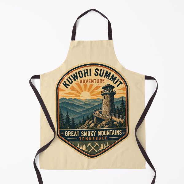 Item preview, Kuwohi Summit Tower Retro Hiking Badge | Great Smoky Mountains Vintage Travel Poster Sunset Design designed and sold by Globalcitytees.