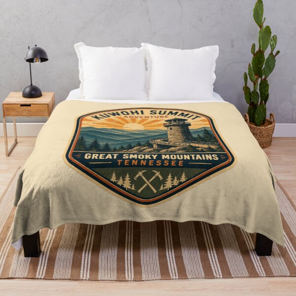Item preview, Kuwohi Summit Tower Retro Hiking Badge | Great Smoky Mountains Vintage Travel Poster Sunset Design designed and sold by Globalcitytees.