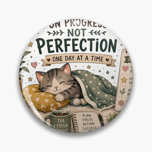 Item preview, Focus on Progress Not Perfection Cat Sticker | Cozy Motivational Cat | Self Growth Sticker designed and sold by GenZStickerHub1.