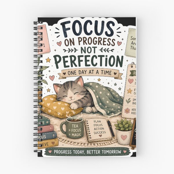 Item preview, Focus on Progress Not Perfection Cat Sticker | Cozy Motivational Cat | Self Growth Sticker designed and sold by GenZStickerHub1.