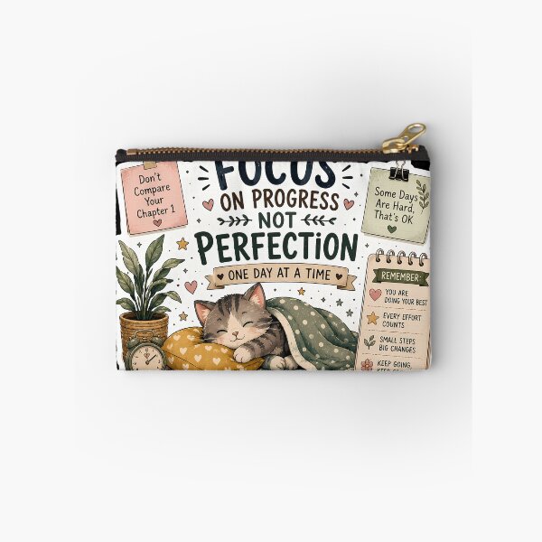 Item preview, Focus on Progress Not Perfection Cat Sticker | Cozy Motivational Cat | Self Growth Sticker designed and sold by GenZStickerHub1.
