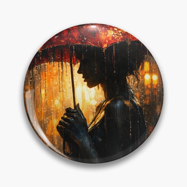 Item preview, Woman Under Red Umbrella in the Rain – Moody Urban Night Art Print designed and sold by Kaleidoscope Print.