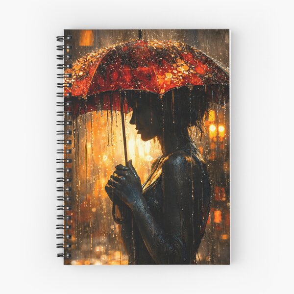 Item preview, Woman Under Red Umbrella in the Rain – Moody Urban Night Art Print designed and sold by Kaleidoscope Print.