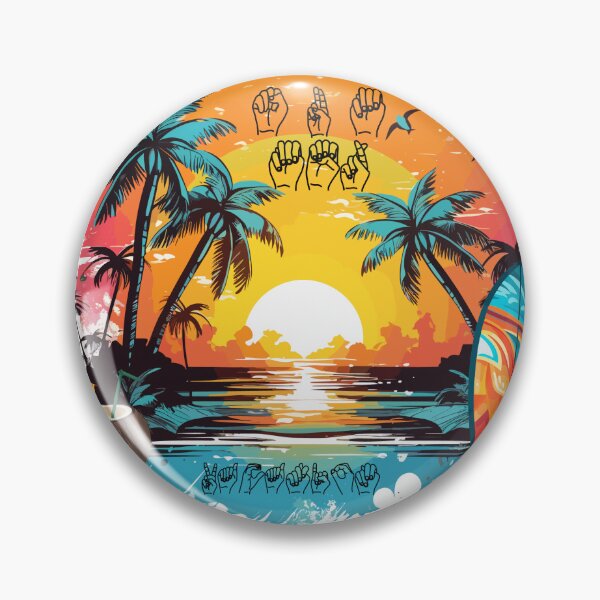 Item preview, Summer Vacation ASL Fingerspelling | Tropical Beach Sunset & Surfboard designed and sold by ASL SIGNPRO CLEARSIGNS.