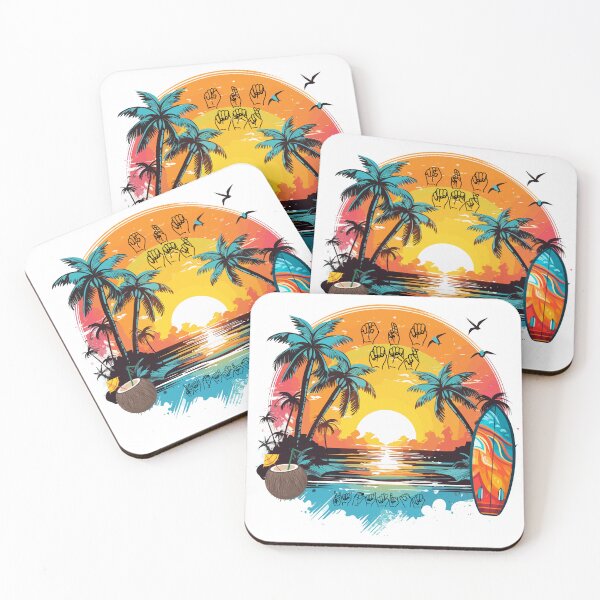 Item preview, Summer Vacation ASL Fingerspelling | Tropical Beach Sunset & Surfboard designed and sold by ASL SIGNPRO CLEARSIGNS.