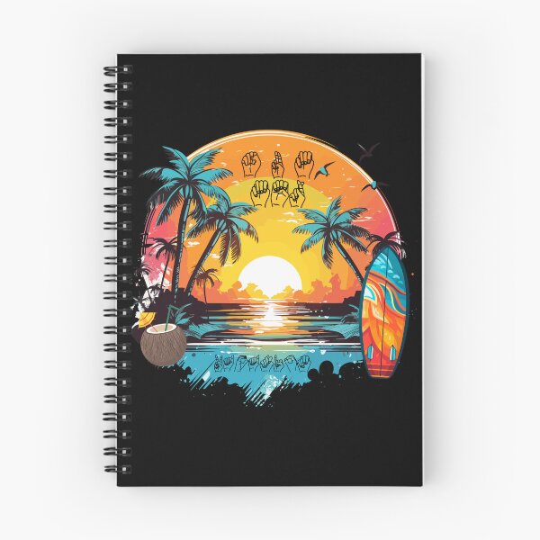 Item preview, Summer Vacation ASL Fingerspelling | Tropical Beach Sunset & Surfboard designed and sold by ASL SIGNPRO CLEARSIGNS.
