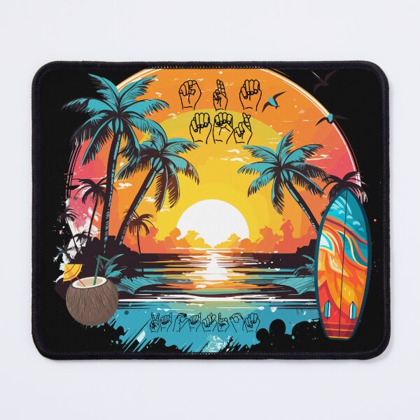 Item preview, Summer Vacation ASL Fingerspelling | Tropical Beach Sunset & Surfboard designed and sold by ASL SIGNPRO CLEARSIGNS.