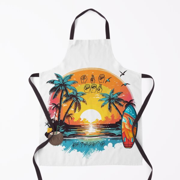 Item preview, Summer Vacation ASL Fingerspelling | Tropical Beach Sunset & Surfboard designed and sold by ASL SIGNPRO CLEARSIGNS.