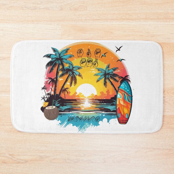 Item preview, Summer Vacation ASL Fingerspelling | Tropical Beach Sunset & Surfboard designed and sold by ASL SIGNPRO CLEARSIGNS.