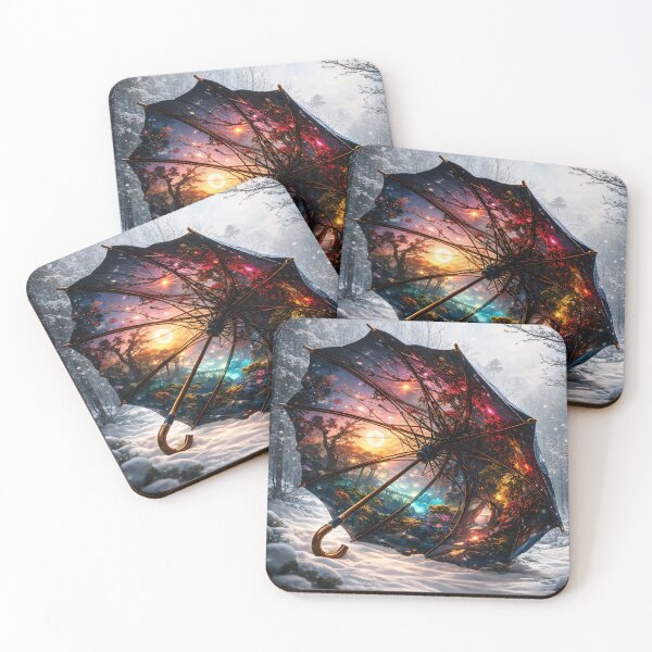 Item preview, Magical Umbrella Portal in Winter Forest – Surreal Fantasy Landscape Print designed and sold by Kaleidoscope Print.