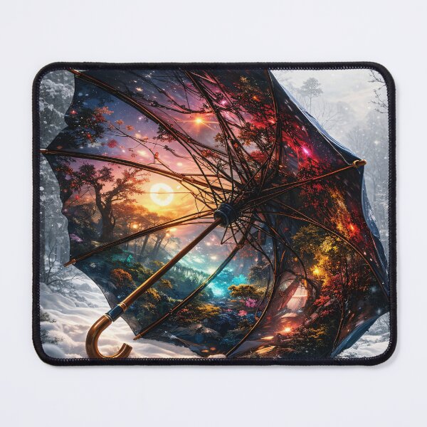 Item preview, Magical Umbrella Portal in Winter Forest – Surreal Fantasy Landscape Print designed and sold by Kaleidoscope Print.