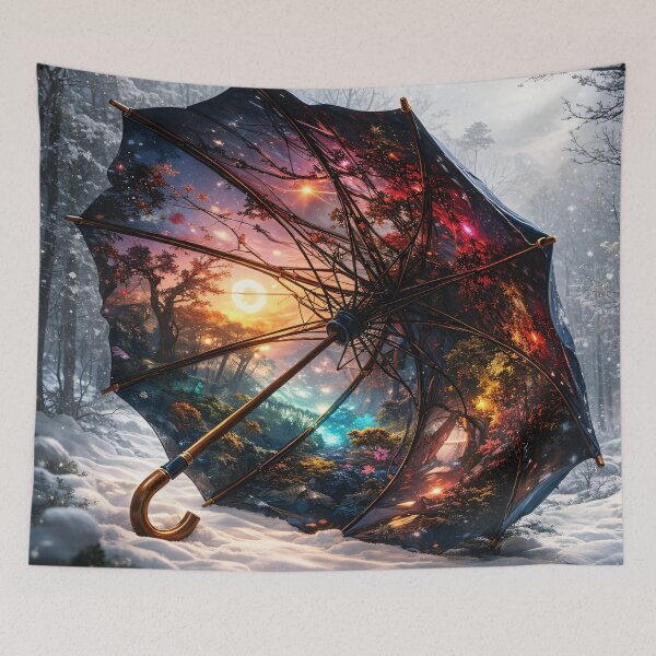 Item preview, Magical Umbrella Portal in Winter Forest – Surreal Fantasy Landscape Print designed and sold by Kaleidoscope Print.