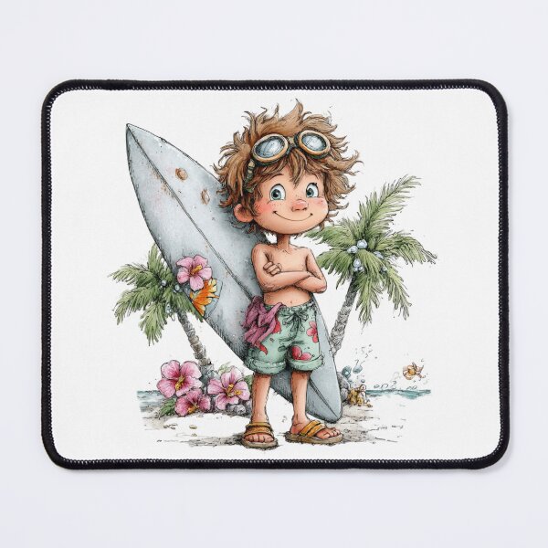 Item preview, Cute surfer boy on the summer beach – whimsical design designed and sold by aliencharm.