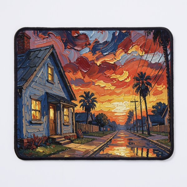 Item preview, Impasto Dream: Flaming sunset and palm trees designed and sold by VoidVeilStudio.