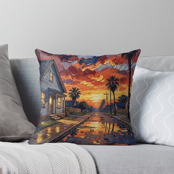 Item preview, Impasto Dream: Flaming sunset and palm trees designed and sold by VoidVeilStudio.