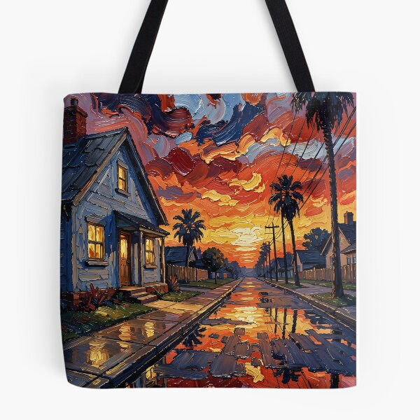 Item preview, Impasto Dream: Flaming sunset and palm trees designed and sold by VoidVeilStudio.