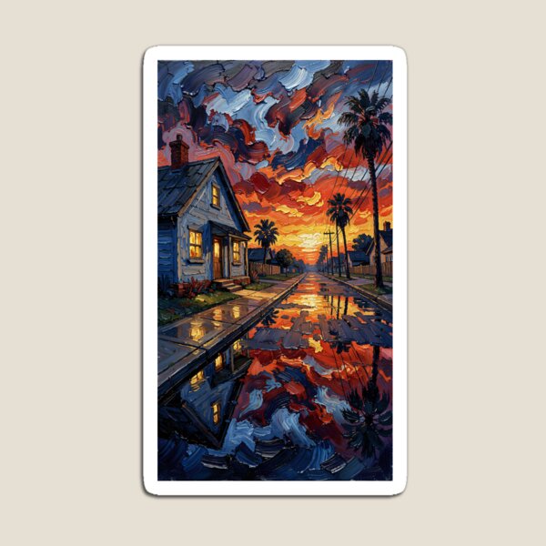 Item preview, Impasto Dream: Flaming sunset and palm trees designed and sold by VoidVeilStudio.