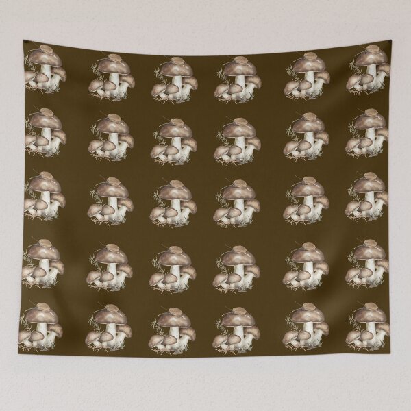 Item preview, ​Dark Brown Earthy Watercolor Mushroom Cottagecore Pattern designed and sold by ​Jyoti Digital Artist.