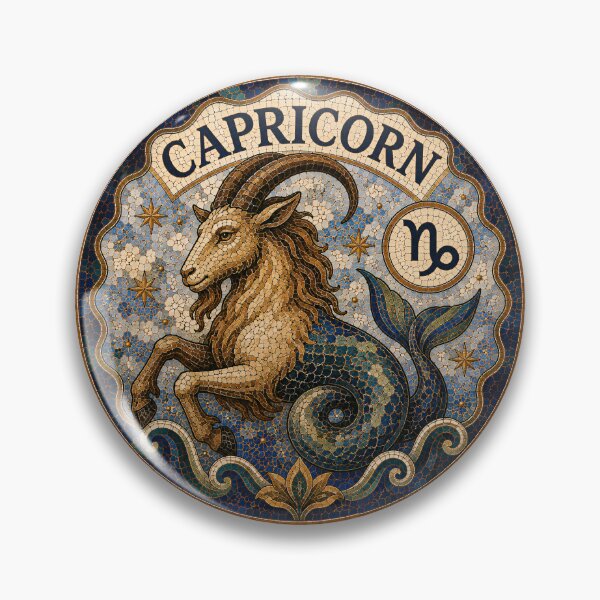 Item preview, Capricorn Zodiac Mosaic Emblem – Ornate Sea-Goat Astrology Symbol in Vintage Gold and Blue designed and sold by portokalis.
