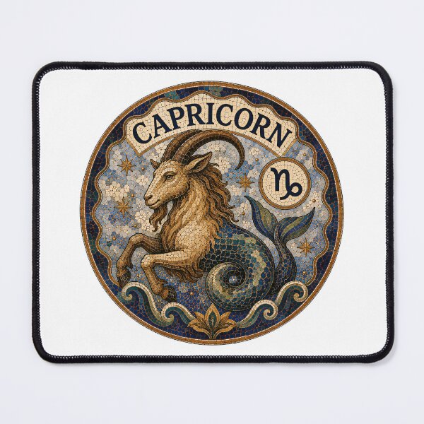Item preview, Capricorn Zodiac Mosaic Emblem – Ornate Sea-Goat Astrology Symbol in Vintage Gold and Blue designed and sold by portokalis.