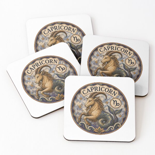 Item preview, Capricorn Zodiac Mosaic Emblem – Ornate Sea-Goat Astrology Symbol in Vintage Gold and Blue designed and sold by portokalis.