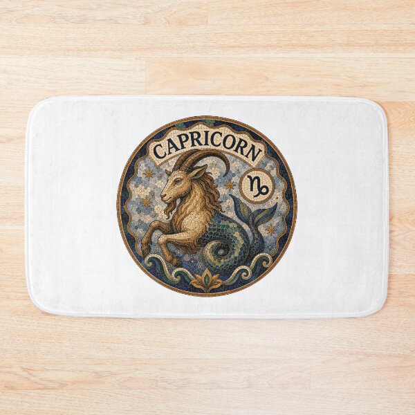 Item preview, Capricorn Zodiac Mosaic Emblem – Ornate Sea-Goat Astrology Symbol in Vintage Gold and Blue designed and sold by portokalis.