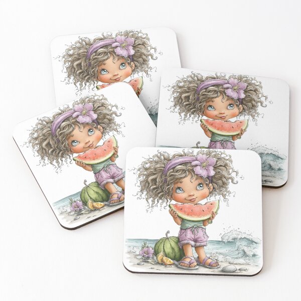 Item preview, Cute girl eating mellon on the beach - whimsical design designed and sold by aliencharm.
