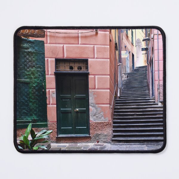 Item preview, Mediterranean green doors, pink walls, and stairway color fine art photograph wall art designed and sold by Jéanpaul Ferro.